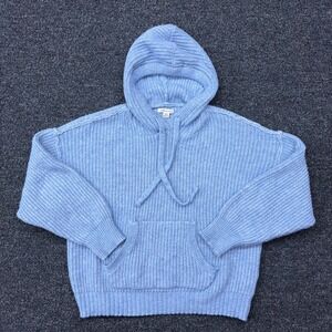 American Eagle Blue Ribbed Knit Hoodie Sweater Womens Small Oversized Periwinkle